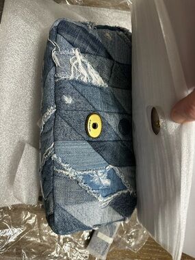 Coach Distressed Quilted Denim Patch Crossbody in Blue with Gold Hardware